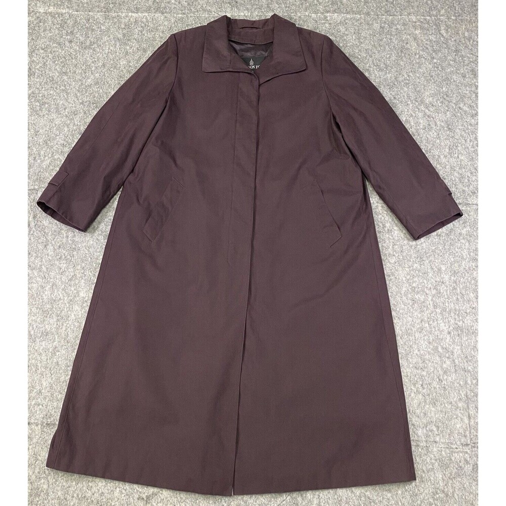 London Fog Size 14 Petite Burgundy Trench Rain Coat Long Zip Out Lining